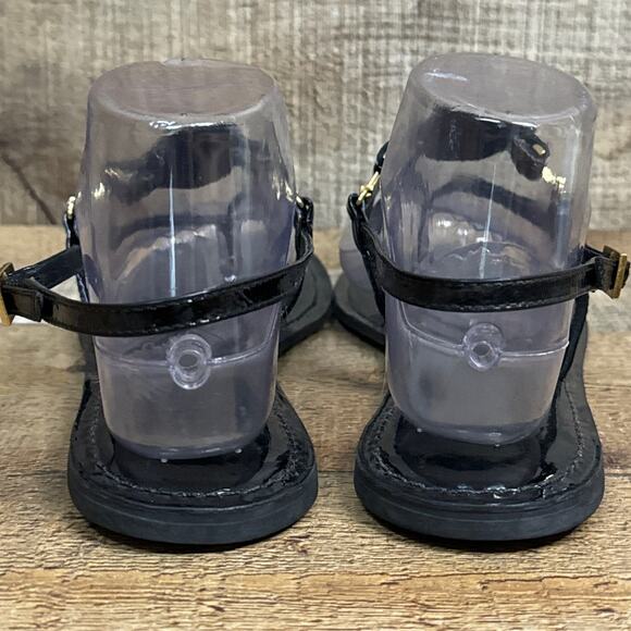 Tory Burch Ali Slingback Sandals Black Patent Leather Gold Logo Size 8 - Picture 6 of 9